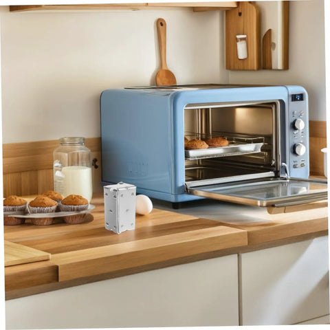 Heavy Duty U Style Steel Oven Door Hinge 108 X 42 Mm For Commercial And Industrial Kitchens Built To Last With Silent Swing Action next to a blue oven.