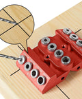 Pro Grade 30 45 90 Degree Drill Guide Jig For Straight Holes With Detachable Bushings And Positioning Bar on wooden surface