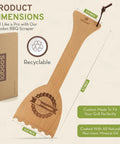 Beech Wood BBQ Grill Scraper dimensions with recyclable packaging, part of the Beef Up Your Grill Game With This Beech Wood BBQ Grill Scraper Fits Traeger And Most Grills, No Metal Bristles, Safe Durable Grooved Edge Cleaner For Quick Bristle Free Cleanup And Pro Level Barbecues.