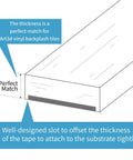 Peel And Stick 10 Feet Flexible Vinyl Molding Trim For Tile Edges And Kitchen Backsplash Also Great For Mirror Frames White Finish Easy Cut To Fit Corners Heat And Water Resistant Durable And Simple Install - diagram showing perfect match thickness and slot design for adhesion