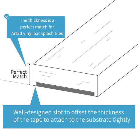 Diagram showing Peel And Stick Flexible Vinyl Molding Trim For Wall Tile Edges And Kitchen Backsplash construction details.
