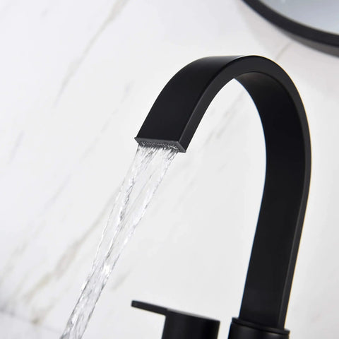 4 Inch Matte Black Bathroom Sink Faucet With Sleek Modern Arc Design, water flowing, solid brass build, easy install