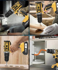 Heavy Duty Workhorse 20V Cordless Drill And Driver Tool Kit With 10Mm Keyless Chuck in use on various DIY projects.