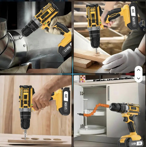 Heavy Duty Workhorse 20V Cordless Drill And Driver Tool Kit With 10Mm Keyless Chuck in use on various DIY projects.