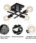 2 Pack Industrial 4 Light Semi Flush Mount Ceiling Light Fixtures Black Modern Farmhouse Sputnik Style with E26 Base