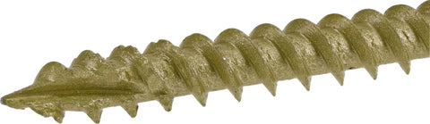 Close-up of threads on Beefy Heavy Duty Lag Screws Five Sixteenths By Six Inches With Star Drive Truss Head Bronze Epoxy Coat
