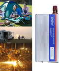 Heavy Duty Car Power Inverter With Fast Usb Charging Port Dc To Ac Converter Straight Fire Performance Plug And Play Install, 3000W, silver, powering devices outdoors.