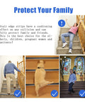 Collage showing non-slip safety with self adhesive black vinyl stair nosing edge protector on various staircase types