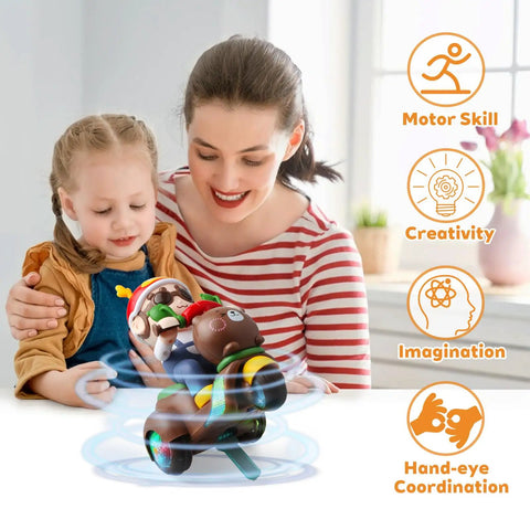 360 Degree Rotating Stunt Trike Toy Car With Music And Lights, Super Cool Electric Toy Motorcycle For Kids, Interactive Musical Toy For Toddlers, Kid Friendly Durable Safe Entertainment Gift For Christmas And Birthday with mom and child