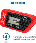 Vibration Hour Counter With LCD Display For Outdoor Power Equipment, Cordless Induction And Dual Time Recording, 3 Sensitivity Modes SEN 1 2 3 For Precise Run Time On Mowers, Generators, Trimmers, Red, IP68 waterproof LCD hour meter