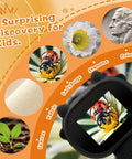 Awesome Pocket Sized Handheld Microscope For Kids With 500x Magnification And 2 Inch Ips Screen For Real Time 1080p Hd Viewing Super Cool Stem Educational Science Kit For Little Explorers Boys And Girls Ages 3 To 12 showing insect and flower close-ups