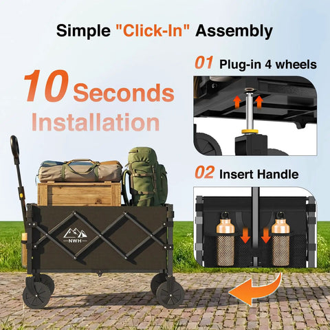 Collapsible Wagon Cart With Wheels Foldable 360 Lb Dynamic Weight Capacity showing assembly with luggage and bottles