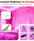 Untangled Curtain Lights 300LED USB Fairy String Lights With Remote 9.8 By 9.8 Feet DIY Timer 8 Modes Cozy Vibe Wall Window Hanging Decor For Bedroom Dorm Backdrop Pink installed on wall