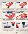 Aluminum Alloy Door Hinge Mortiser And Adjustable Jig For Hinge Installation From 2.5 Inch To 5 Inch In Length Supports Square Corner And Radius Hinges One Quarter Inch And Five Eighth Inch With Built In Depth Gauge For Precise Mortises demonstrating step-by-step installation process.