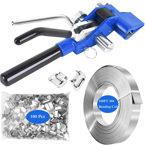 Kick Your Packaging Game Up With This Heavy Duty Steel Strapping Kit Featuring Smooth Ratchet Tensioner And Easy Cut Tool For Pallet Banding Plus Three Quarter Inch Coil And One Hundred Clips, includes banding tool, clips, and steel coil.
