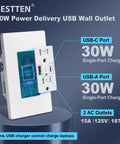 30W USB C Outlet Receptacle With 15 Amp Fast Charging, Type C PD 3.0 And Type A QC 3.0, Screwless Wall Plate Included, UL Listed