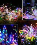 Outdoor Solar Christmas String Lights Two Pack 240 LED Copper Wire 80Ft Total Waterproof Garden Decor With 8 Modes Colorful Twinkling Lighting for porch, deck, patio setup.