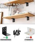 Heavy Duty Steel Corner Brackets 4x4x3 Inch 90 Degree Right Angle Shelf Brackets holding wooden shelves with powder-coated finish comparison
