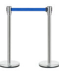 Heavy Duty Crowd Control Stanchions With 6.5 Foot Retractable Belts, Stainless Steel Posts In Silver With Blue Belts, Ideal For Store Queues, Airport Lines, And Event Entries, 2 Pack