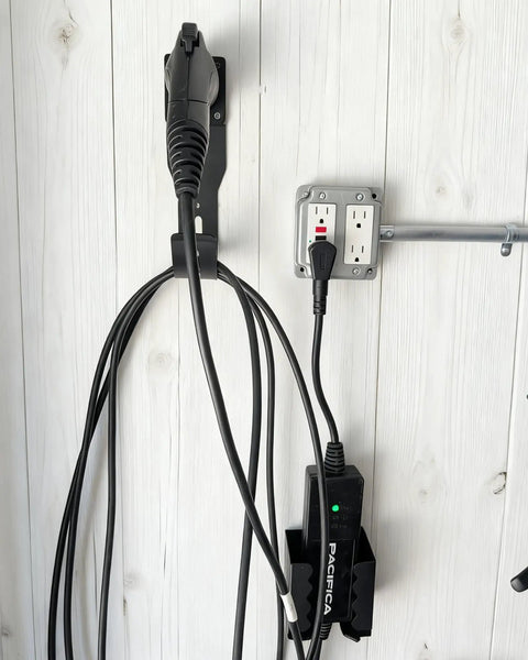 Heavy Duty Ev Charger Wall Mount Kit And Charging Cable Organizer J Hook Holster For Sae J1772 Connector built tough, with protruding cord holder.
