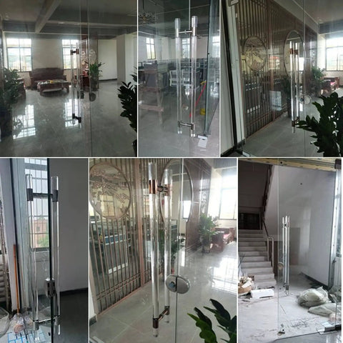 Clear Acrylic Push Pull Door Handle Set For Double Sided Use On Shower Barn Hotel And Patio Doors With Easy Installation
