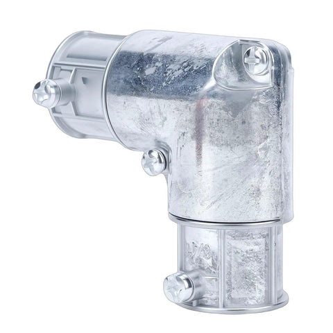 Rock Solid 3/4 Inch EMT Conduit Fitting Inside Corner Pull Elbow 90 Degree Bend shown in robust zinc material for secure mounting.