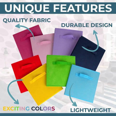 Eight Pack 11 Inch Rainbow Cube Storage Bins for Playroom Kids Room Nursery Closet Organization Durable Fabric Storage Bins