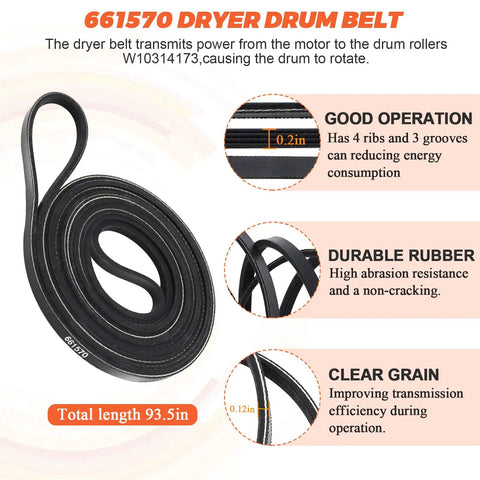 Complete 4392067RC Dryer Repair Kit For 27 Inch And 29 Inch Dryers With Drum Support Rollers Belt Idler Pulley WPW10314173 661570