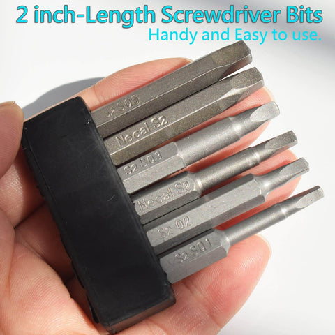 Square Head Screwdriver Bits Set, 6 Sizes SQ1 SQ2 SQ2.7 SQ3 SQ4 SQ5, 1/4 Inch Hex Shank, Magnetic Tips, Pro Grade Heavy Duty S2 Steel