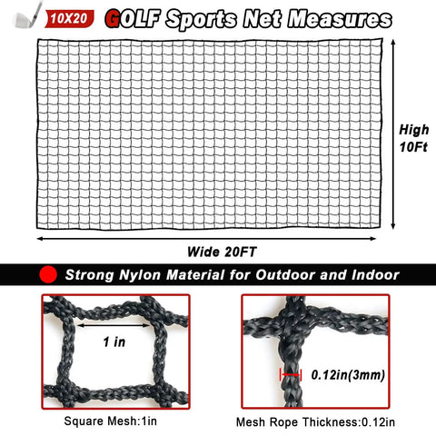 Heavy Duty Multi Sport Netting For Golf Baseball Hockey And Soccer Pro Grade Nylon Mesh Practice Net 10x20 size