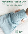 Baby in blue Ultra Soft Bamboo Viscose Baby Sleep Sack For 6 To 18 Months, 1.0 Tog, Two Pack, Cozy Wearable Blanket on bed