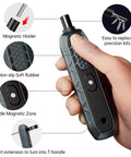 Hand holding All In One Magnetic Screwdriver Set With 160 Magnetic Bits for laptops, with magnetic holder and non-slip rubber.