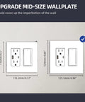 Comparison of regular and mid-size 2-Gang Screwless Wall Plate Cover, 4.88 x 4.94 inches, sleek matte white design.
