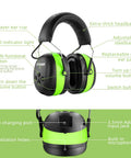 Bluetooth Hearing Protection With 25dB NRR And 1500mAh Rechargeable Battery, 40 Hour Playback, Wireless Ear Muffs
