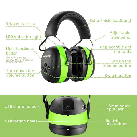 Bluetooth Hearing Protection With 25dB NRR And 1500mAh Rechargeable Battery, 40 Hour Playback, Wireless Ear Muffs