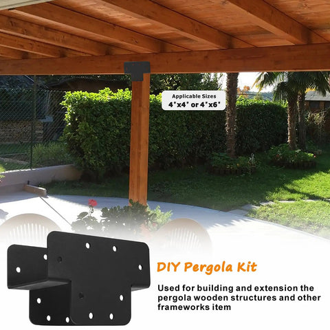 4 Pcs Pergola Bracket Kit T Shaped 4x4 Heavy Duty Three Way DIY Woodwork Gazebo Brackets For Pergolas Gardens And Outdoor Structures Weatherproof Steel Construction