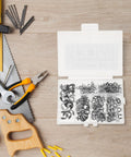 Open All In One Stainless Steel Hardware Kit Featuring 300 Pcs Open Split Washers And E Type Circlips 304 Stainless on table.