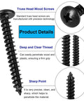 Assorted M3 Screw Kit With Slick Black Oxide Finish Badass Truss Head Phillips Self Tapping Fasteners For Dang Tough Wood Projects And Solid Steel Frames 125 Pcs, showcasing deep threads and sharp point.