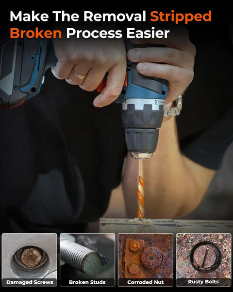 Using 14 Piece Screw Extractor Set With Left Hand Drill Bits For Stripped And Damaged Screws Broken Bolts And Studs Removal Kit