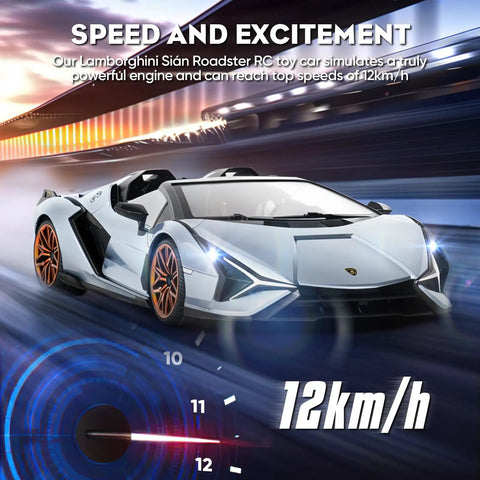 Officially Licensed Lamborghini Remote Control Car One Six Scale Lambo Toy Car With LED Lights 2.4GHz RC Car in motion at 12 km/h