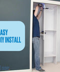 Installation of Built In White Shaker Hanging Tower Closet Organizer with Two Deep Drawers, showing easy DIY steps.