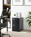 Two Drawer Steel File Cabinet With Lock, Vertical Office Filing Cabinet For Home Office next to desk