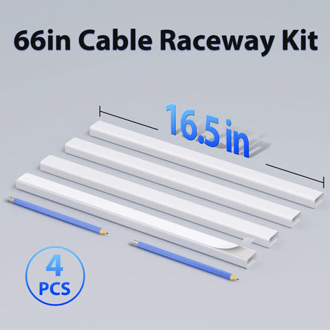 Large PVC Cable Cover Kit For Wall Mounted TV Cords 66 Inch Four Sections Sixteen And A Half Inch Each White Displayed