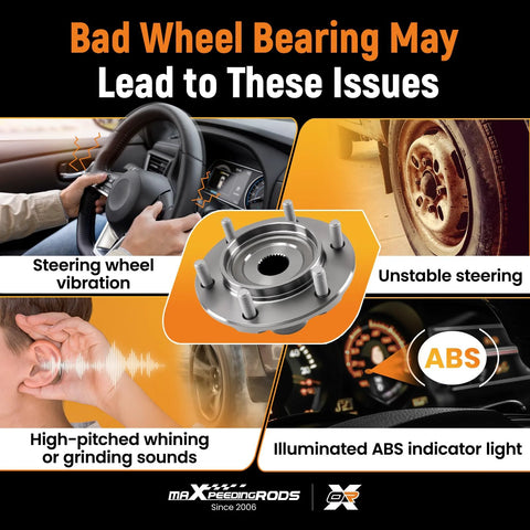 Bad wheel bearing may cause steering wheel vibration, unstable steering, high-pitched sounds, and ABS light issues.