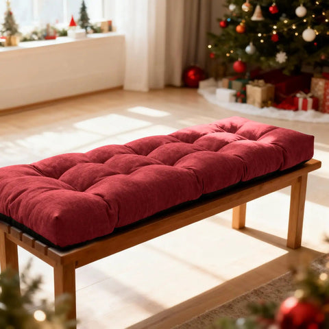 Red tufted cushion on bench, Custom Bench Cushions Waterproof Window Seat Pad Non Slip Tufted For Patio Furniture Swing Seat Piano Bench Indoor Outdoor Cushions In Multiple Colors For Comfy Durable Easy Care Comfort
