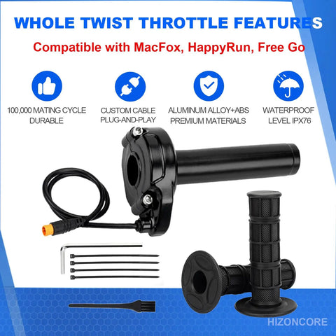 Plug And Play Full Twist Throttle With Preinstalled Grips For Electric Dirt Bikes 3 Pin Surron Style 12V-72V Compatible With HappyRun Freego Heybike And More No Hassle Installation Ride Ready