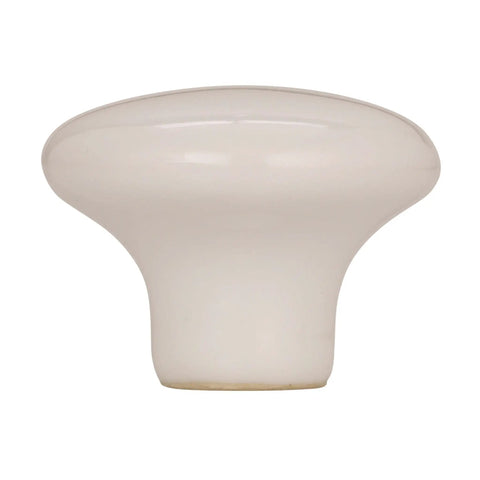Crisp White Ceramic Round Cabinet Knob with smooth finish, 1-1/2 inch size, ideal for vintage kitchen cabinetry.