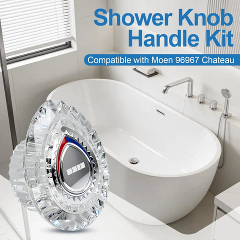 Shower Knob Replacement Kit For Chateau Trim showing chrome knob with bath, fits 1225 cartridge, durable plastic, easy install