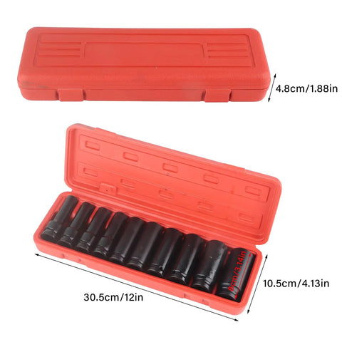 Rock Solid 10pc Deep Impact Socket Set For Cars And Gear Heads, Made From Top Tier Chrome Vanadium Steel Tough As Nails For Quick Repairs On Any Vehicle Or Heavy Duty Job At The Shop, 10-piece case