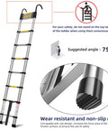 10.5 Foot Telescoping Ladder With Hook, Go-To Aluminum Folding Extension Ladder For Home And RV, Attic Or Garage, Multi Use Durable Aluminum Ladder With Easy Extend And Lock, Supports Up To 330 Lbs., aluminum telescoping ladder shown with safety angle guide and non-slip steps